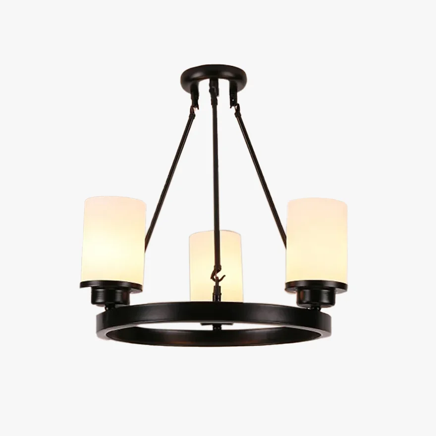 Vintage Metal And Glass Cylindrical Bedroom Chandelier Pendant Light, Black