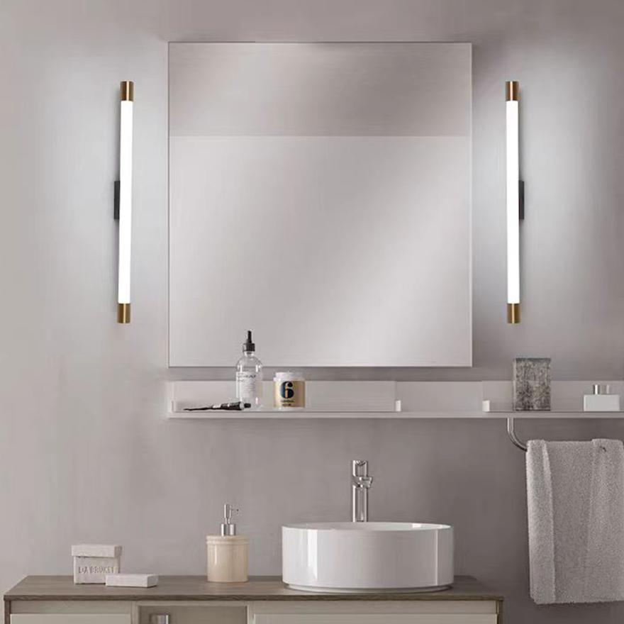 Minimalist Metal And Acrylic Linear Bathroom Wall Lamp, Gold