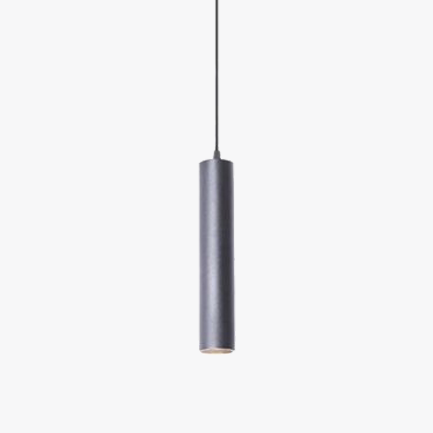 Minimalist Metal Cylindrical Living Room Pendant Light, Black, Trichromatic Light