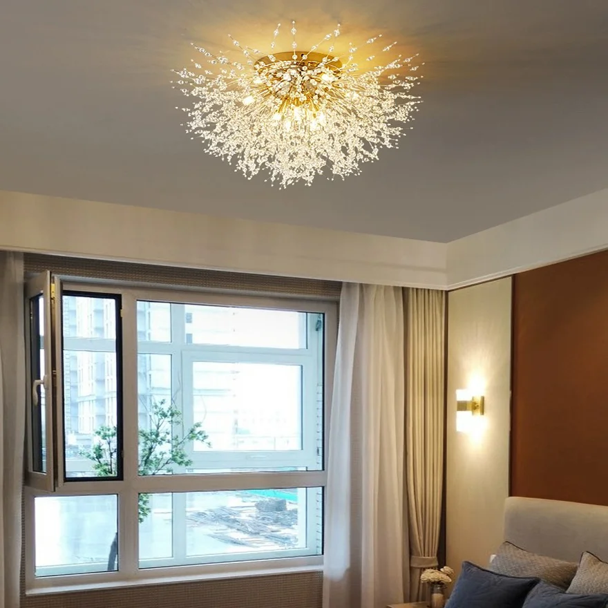 Modern Metal And Acrylic Dandelion Living Room Pendant Light, Gold/Chrome