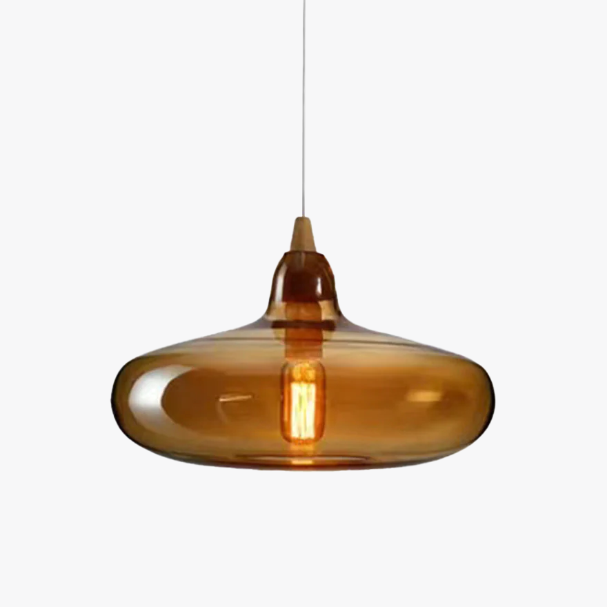 Modern Metal And Glass Drum Bedroom Pendant Light, Amber