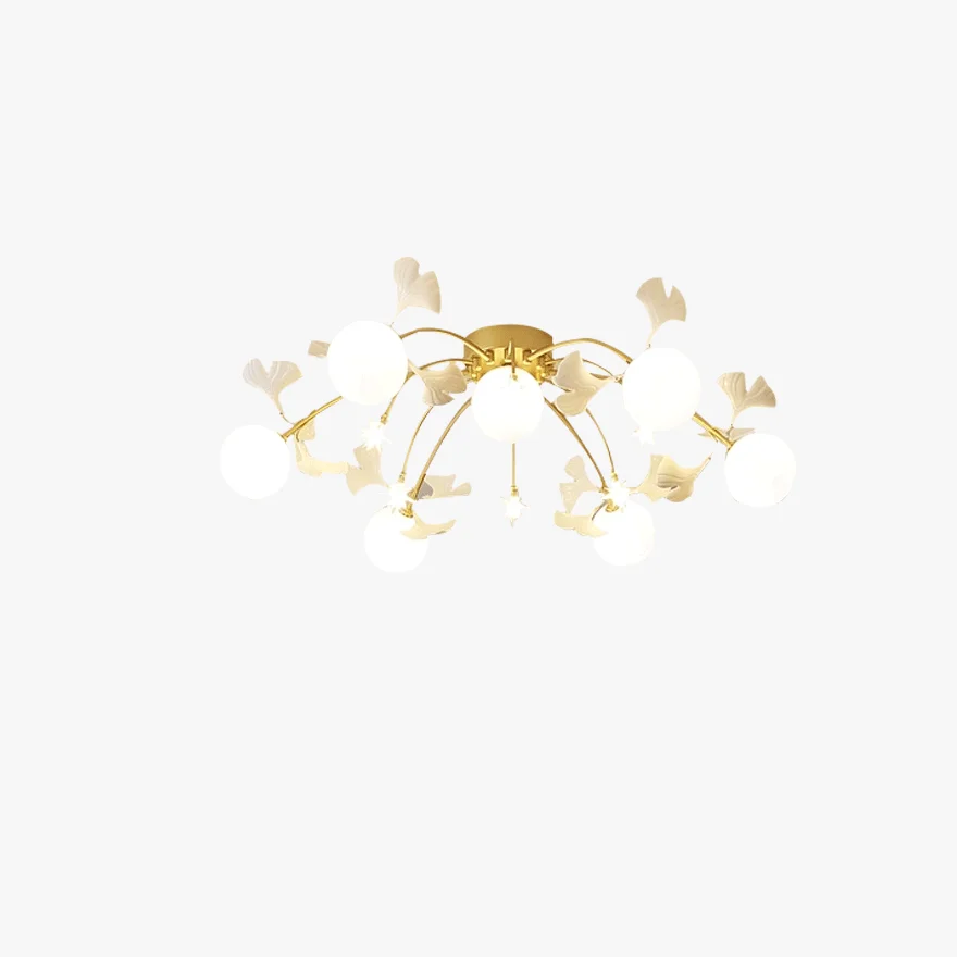 Designer Metal And Ceramic Petal Shaped Study Room Ceiling Light, Gold-White