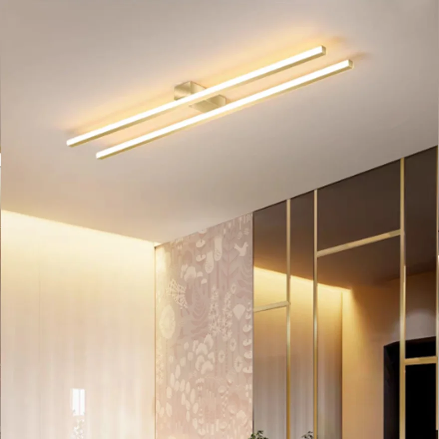 Modern Metal Linear Living Room Ceiling Light, Black/Gold/White