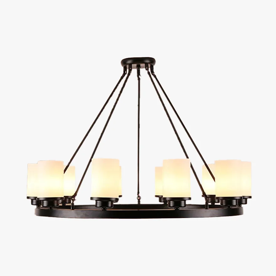 Vintage Metal And Glass Cylindrical Bedroom Chandelier Pendant Light, Black