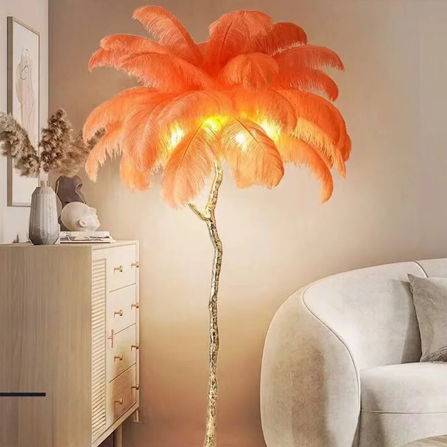 Art Deco Feather Dendritic Living Room Floor Lamp, 10 Color