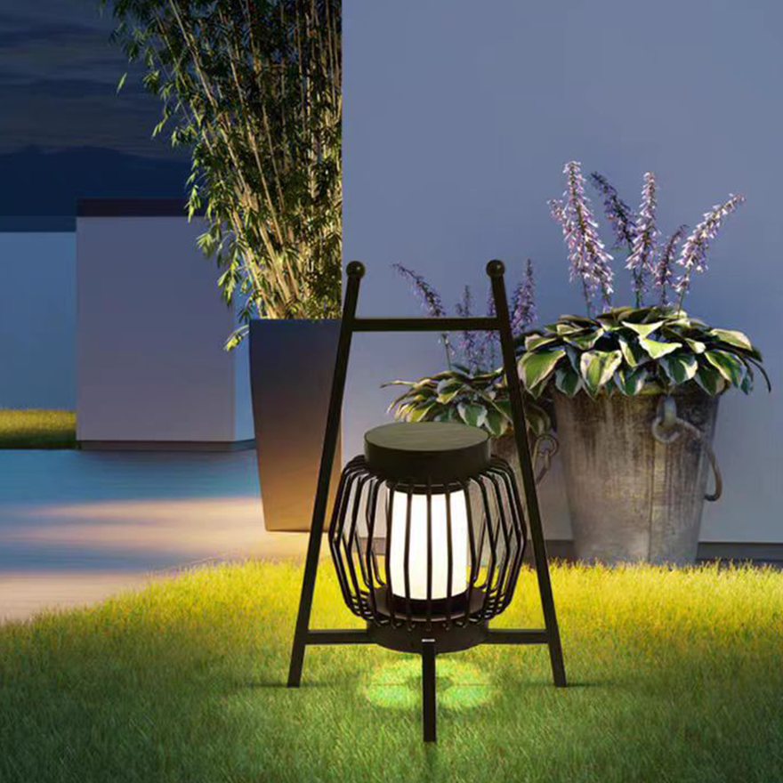 Designer Metal Cylindrical Outdoor Floor Lamp, Black