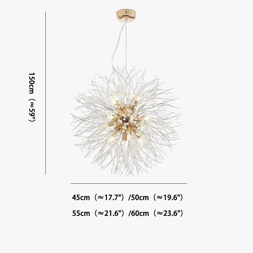 Modern Metal And Acrylic Dandelion Living Room Pendant Light, Gold/Chrome