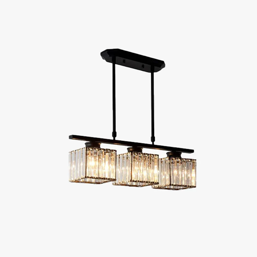 Modern Metal And Crystal Geometric Dining Room Pendant Light, Black/Gold