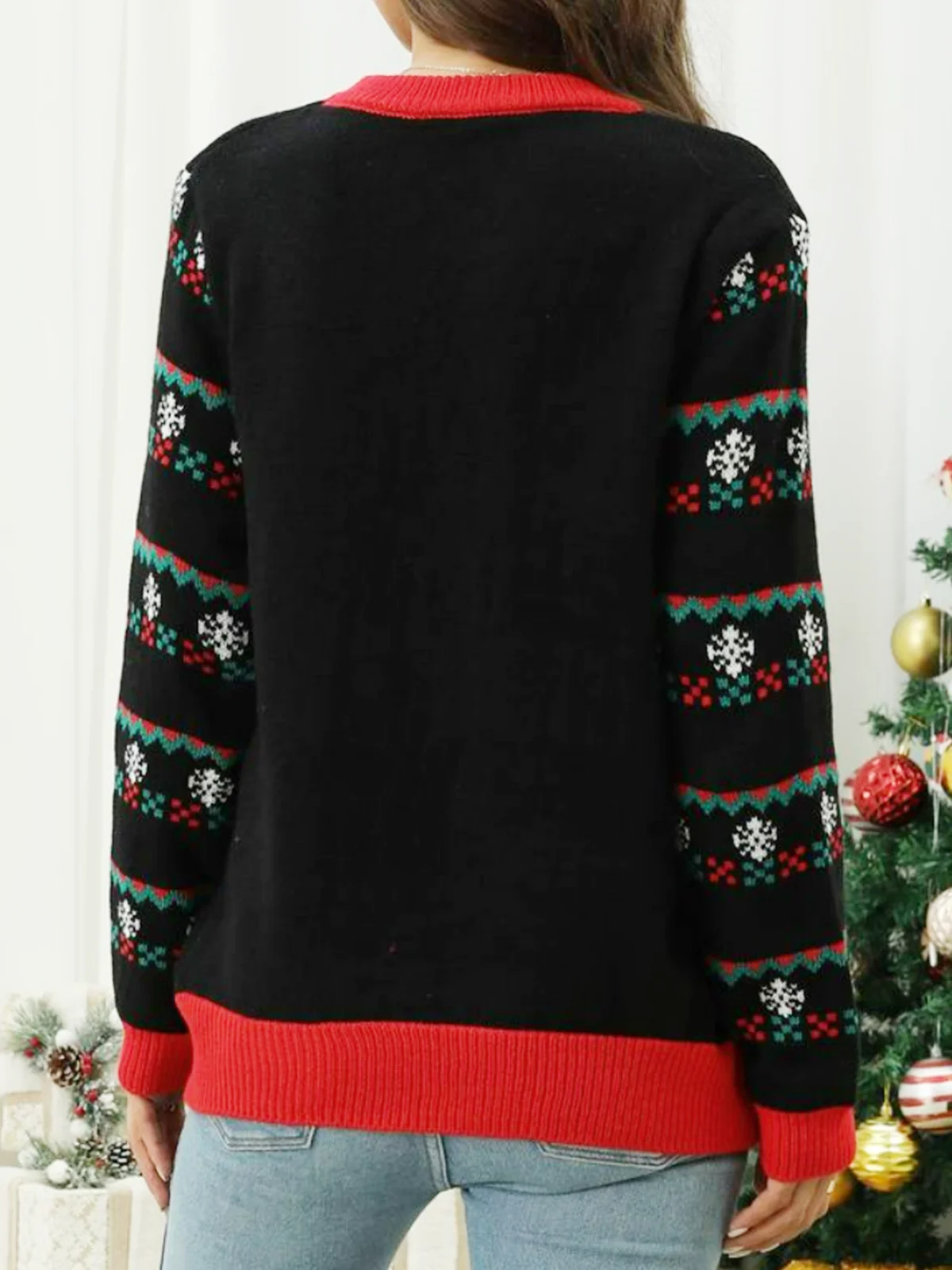 Women's Retro Jacquard Knitted Christmas Ugly Sweater Casual Sweater