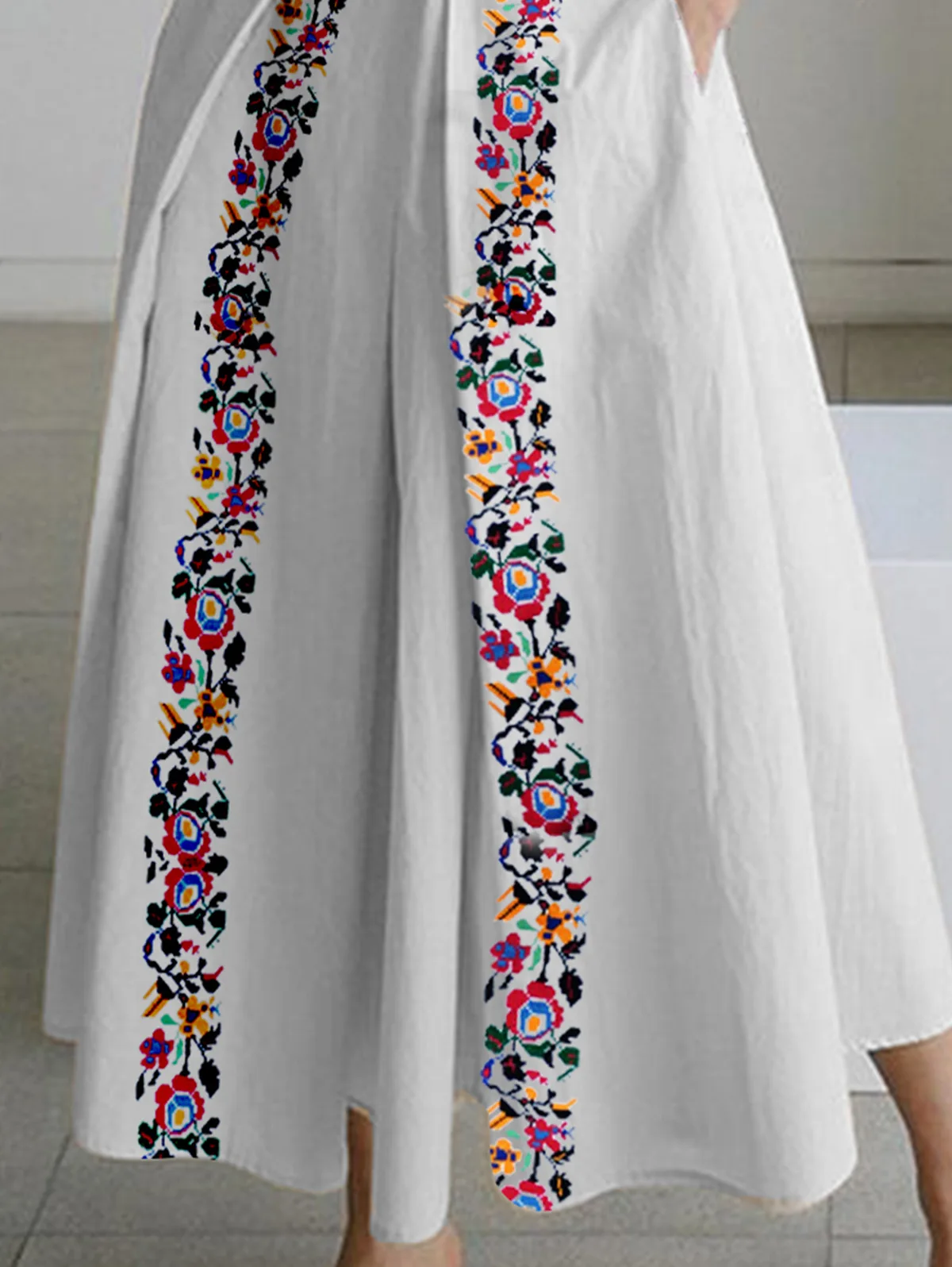 Women's Ethnic Floral Print Lapel Shirt Maxi Dress