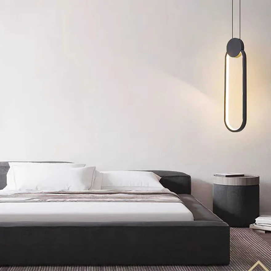 Minimalist Metal And Acrylic Geometric Bedroom Pendant Light, Black/White, Trichromatic Light