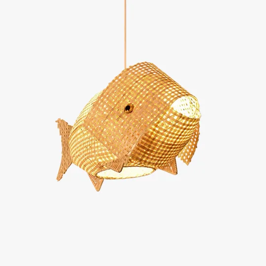 Boho Bamboo Fish Dining Room Pendant Light, Log Color