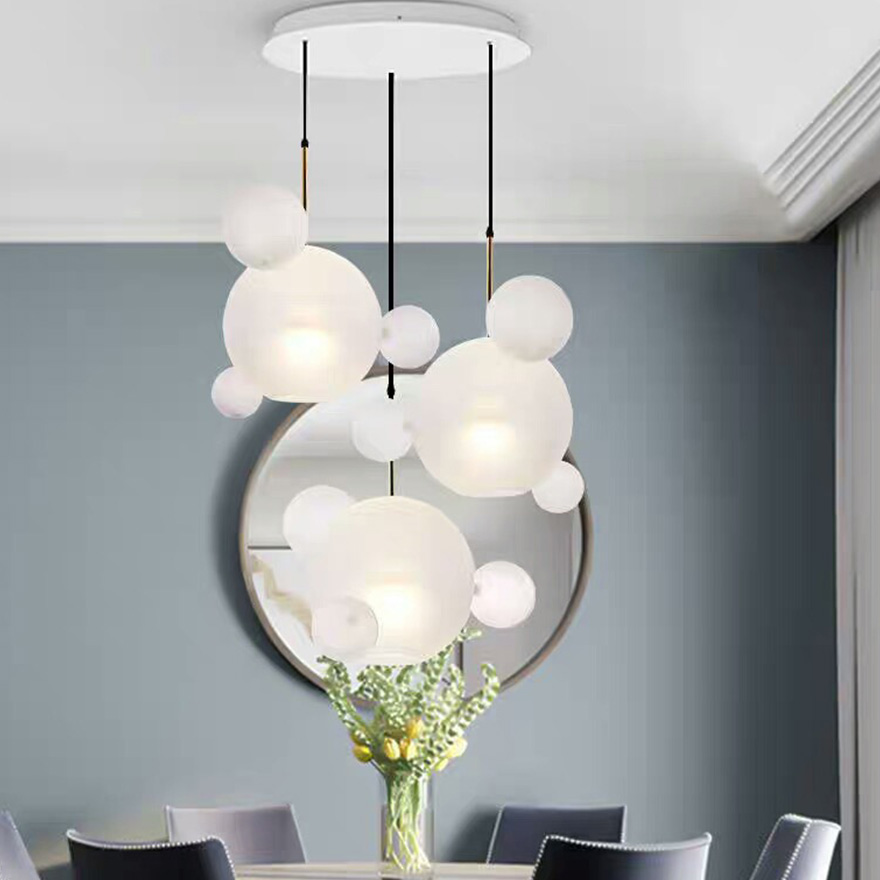 Unusual Metal And Glass Bubble Kitchen Pendant Light, Clear, Trichromatic Light