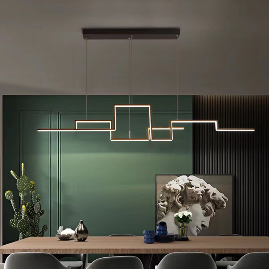 Minimalist Metal And Acrylic Linear Dining Room Chandelier Pendant Light, Black