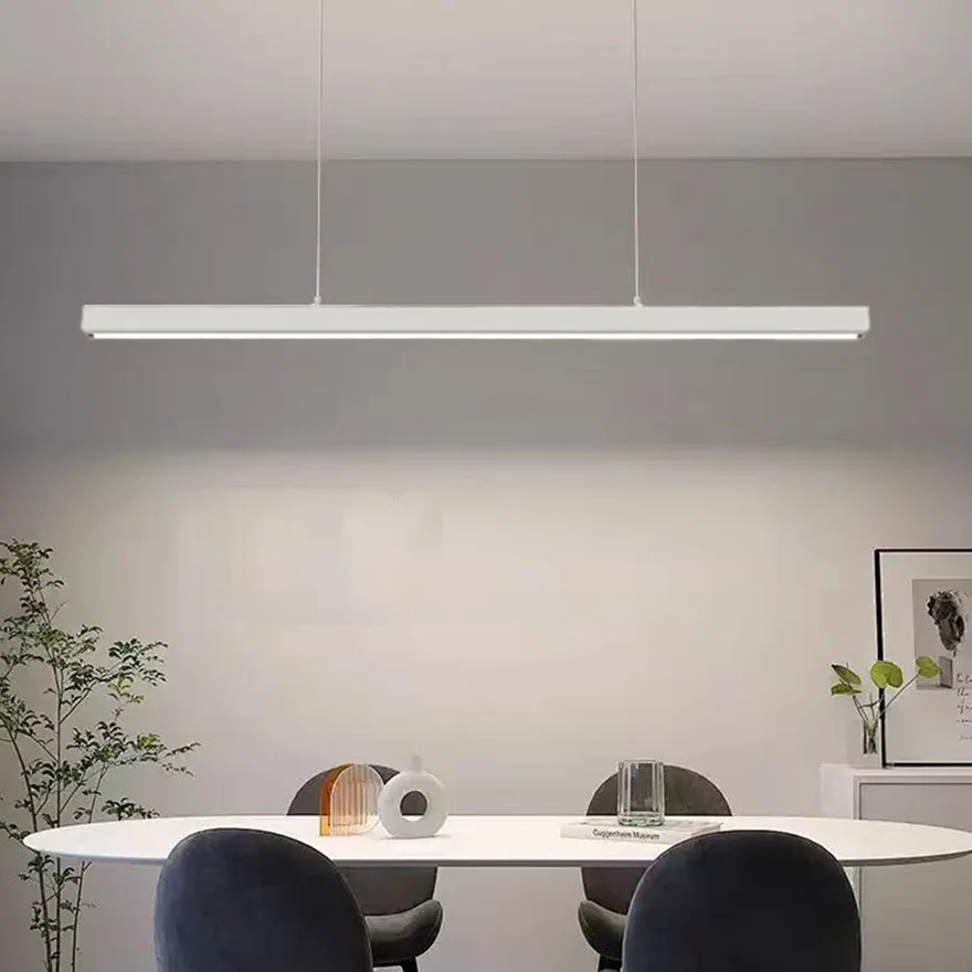 Minimalist Metal And Acrylic Linear Dinning Room Pendant Light, Black/White