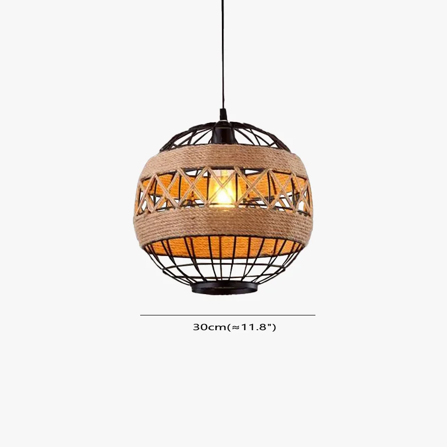 Modern Metal And Rope Lantern Dining Room Pendant Light, Black