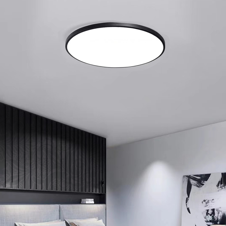 Minimalist Resin And Acrylic Round Bathroom Ceiling Light, Black/White, Trichromatic Light