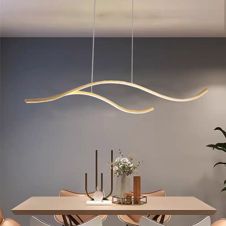 Modern Metal Wave Dining Room Pendant Light, Black/Gold