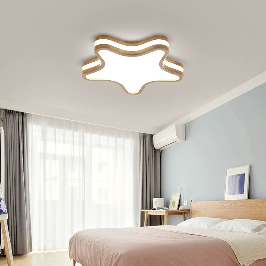 Art Deco Wooden And Acrylic Clouds Children's Room Ceiling Light, Burlywood, Trichromatic Light