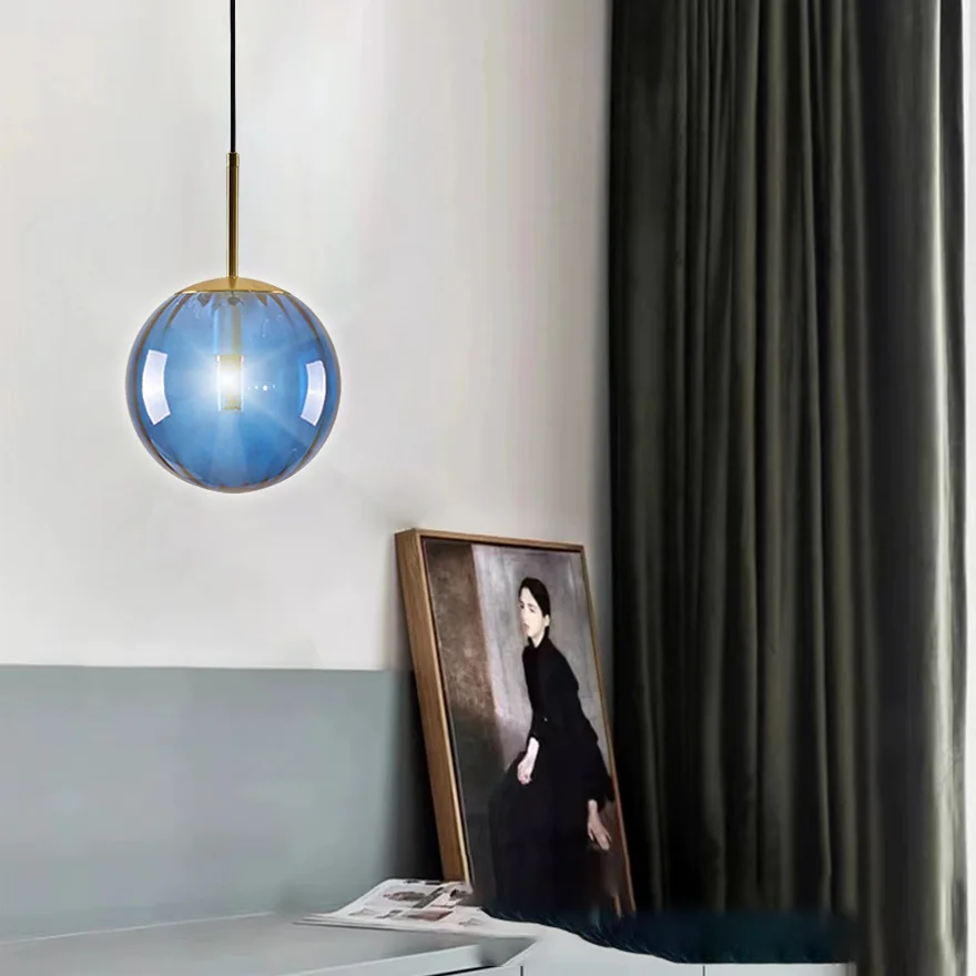 Post Modern Glass Sphere Pendant Lighting Ball Shape Hanging Lamp For Kitchen & Hallway, Four Colors