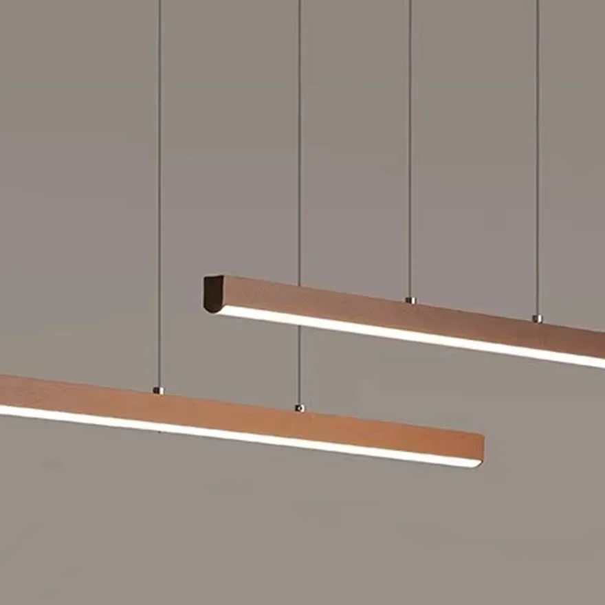 Modern Metal Linear Indoor Pendant Light, Natural Wood