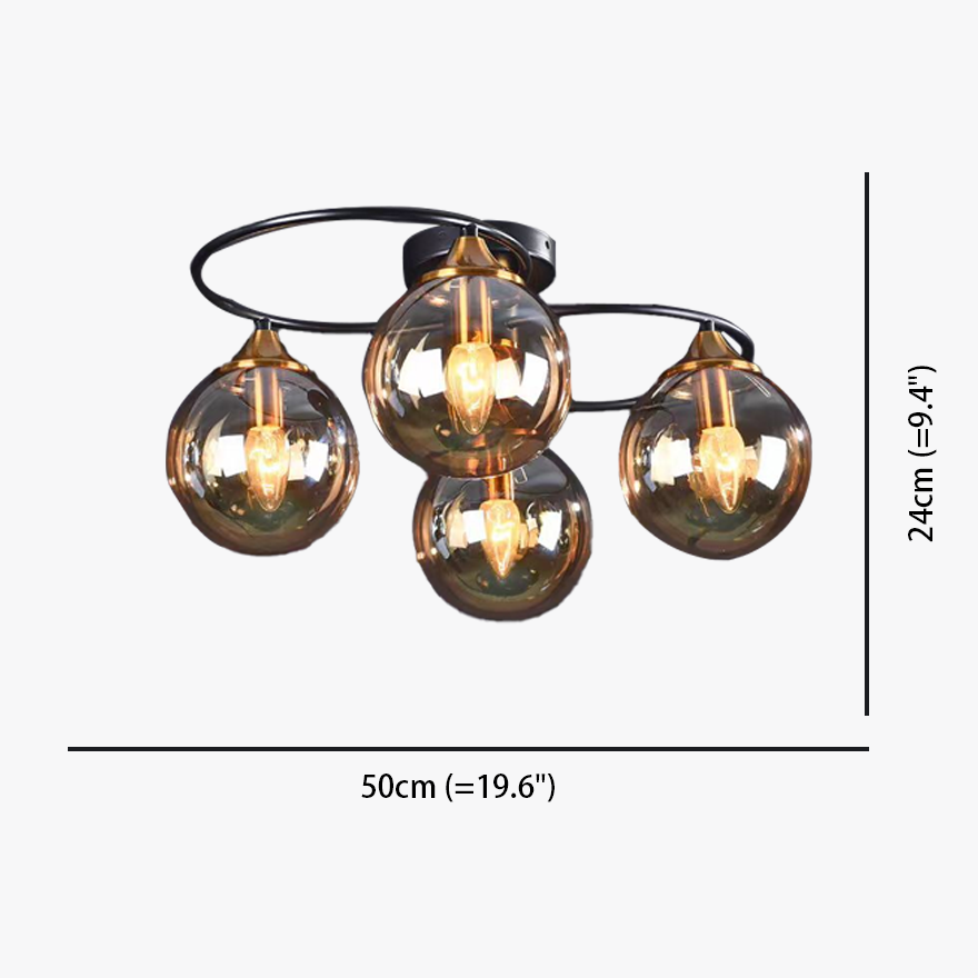 Modern Metal And Glass Bubble Living Room Chandelie Pendant Light, Amber/Smoky gray