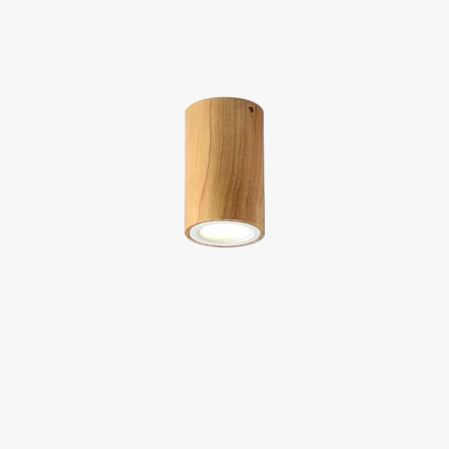 Natural Wooden And Acrylic Cylinder Balcony Ceiling Light, Natural Wood