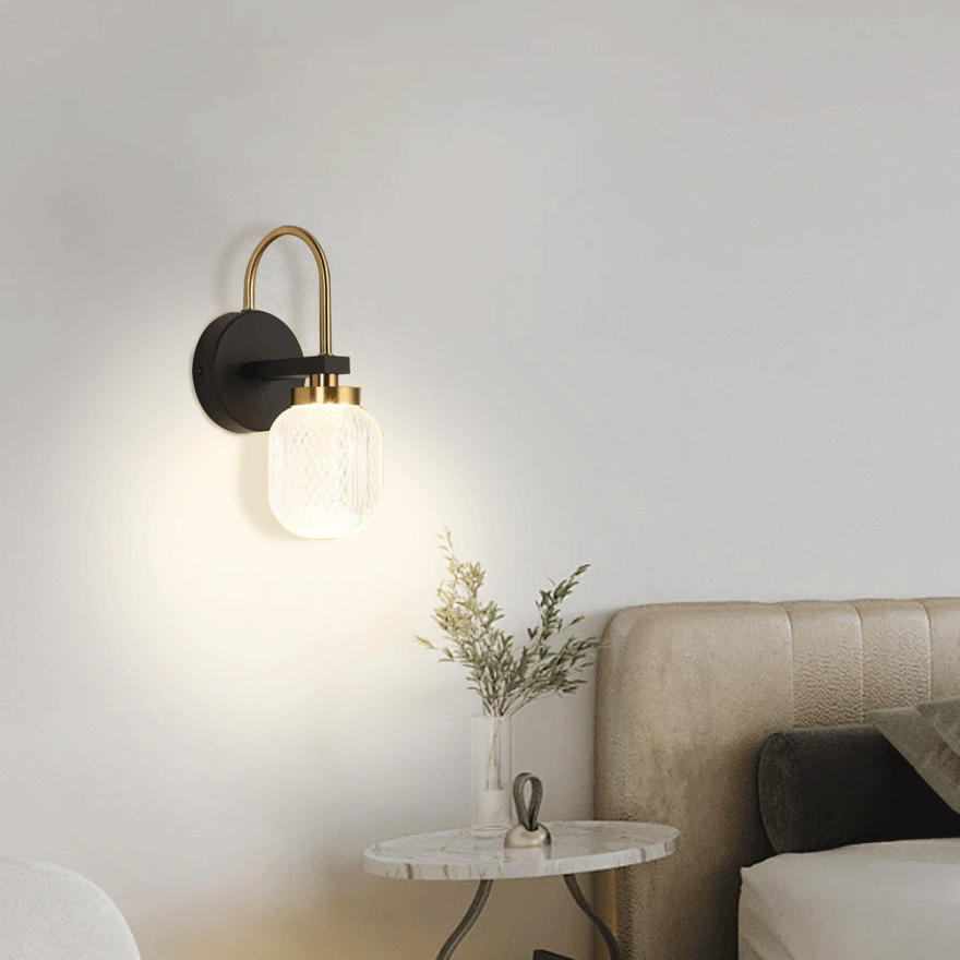 Modern Metal Lantern Bedside Wall Lamp, Gold