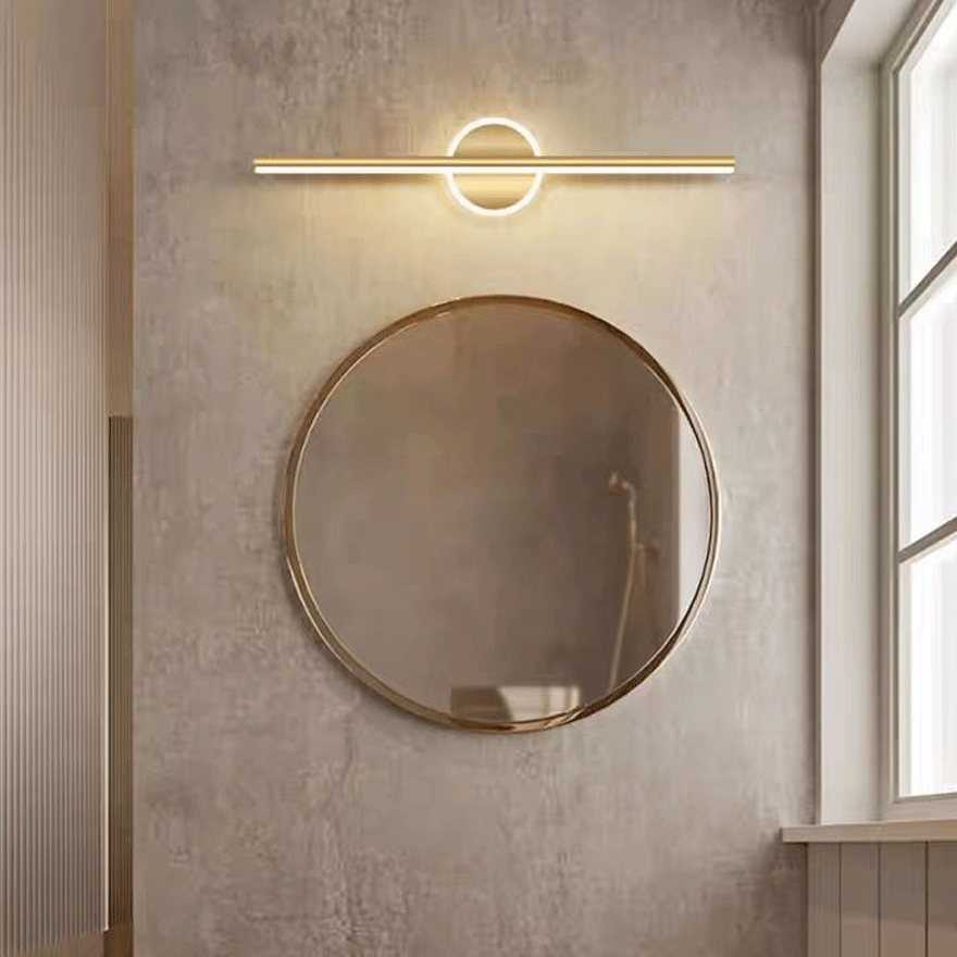 Minimalist Metal And Silicagel Linear Bathroom Mirror Wall Lamp, Black/Gold, Trichromatic Light