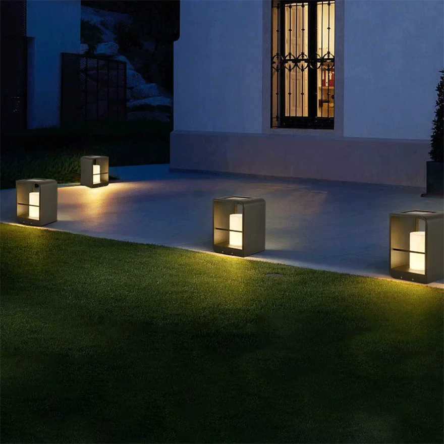 Modern Metal Rectangular Terrace Outdoor Pathway Light, Black/White/Log Color