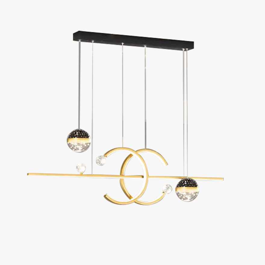 Modern Metal Linear Living Room Pendant Light, Black/Gold, Trichromatic Light