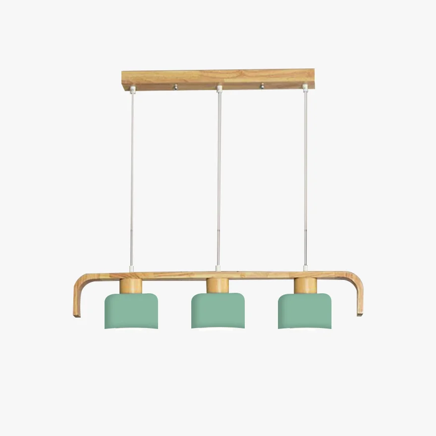 Morandi Wooden And Metal Linear Study Room Pendant Light, Green/Grey/White