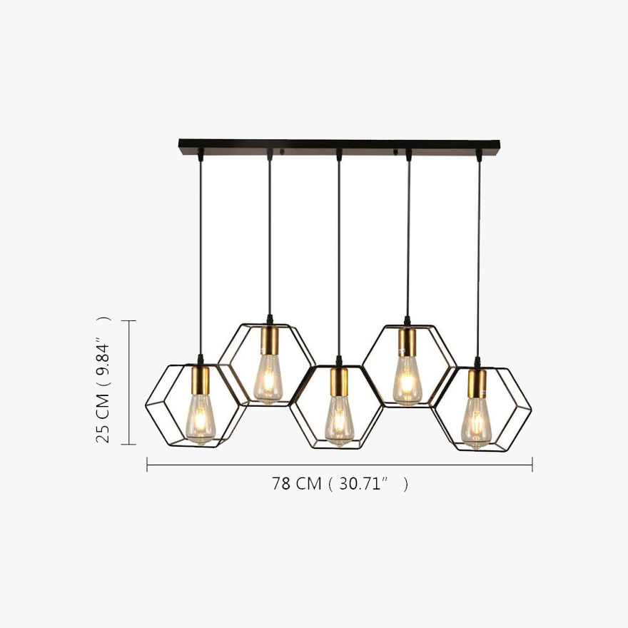 Industrial Metal Polygonal Living Room Pendant Light, Black