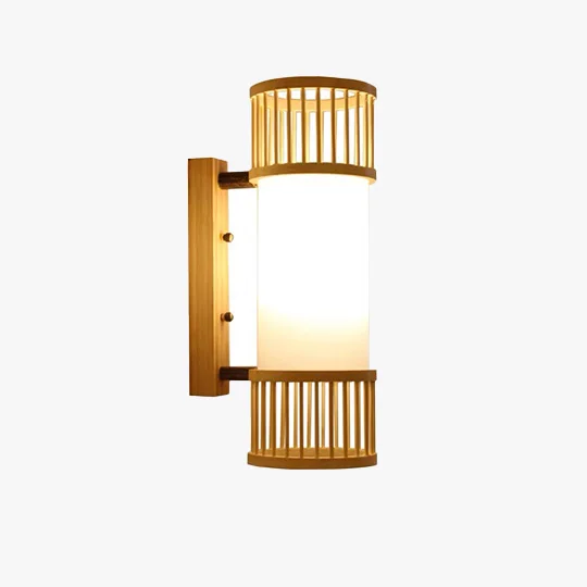 Boho Rattan And Acrylic Lantern Dining Room Wall Lamp, Natural Wood