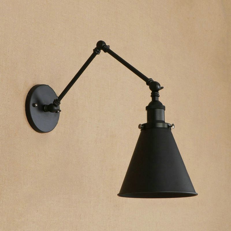 Retro Metal Conical Study Room Wall Lamp, Black/Brown