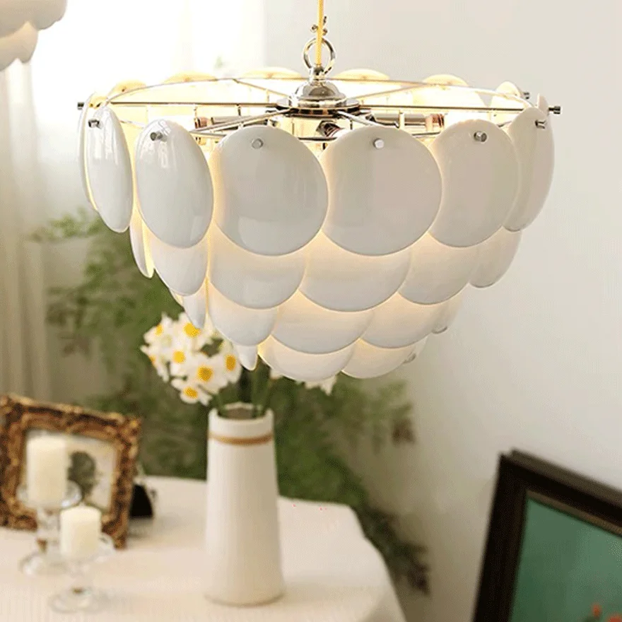 Modern Ceramic And Metal Floral Bedroom Chandelier Pendant Light, White