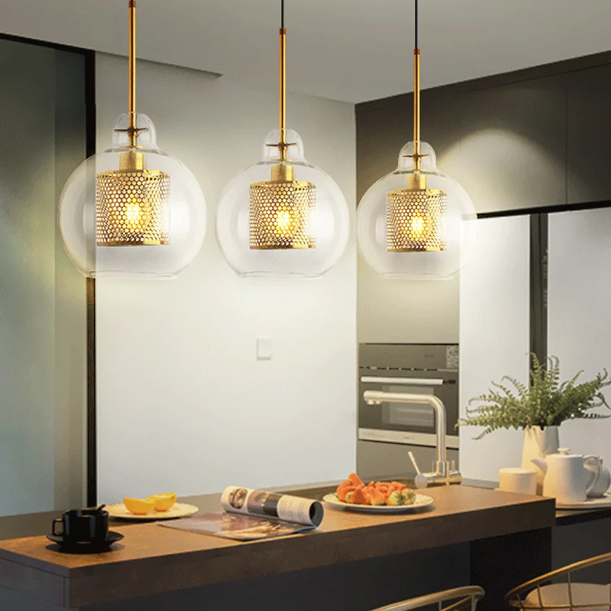 Contemporary Metal And Glass Globular Kitchen Pendant Light, Gold/Silver