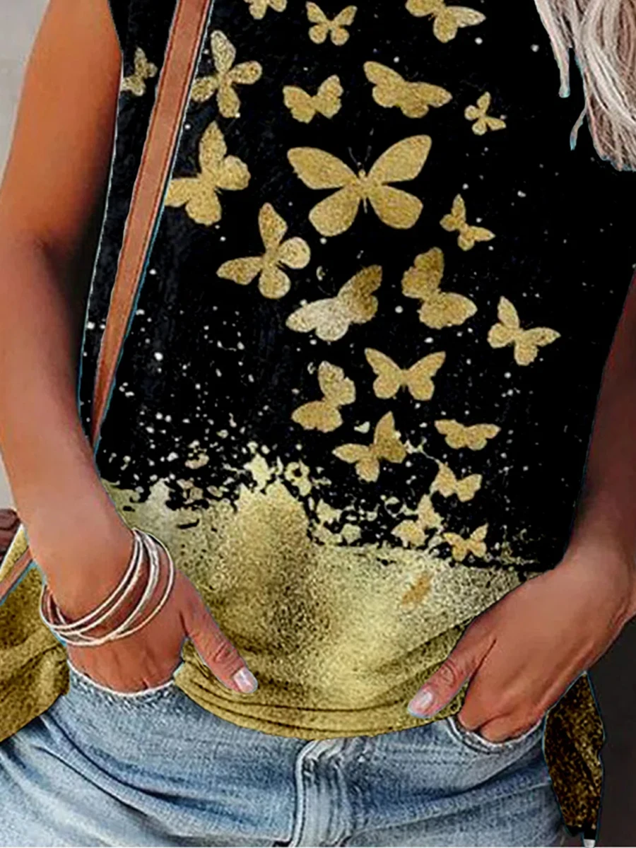 Casual Cotton Butterfly Print Short-Sleeved T-Shirt