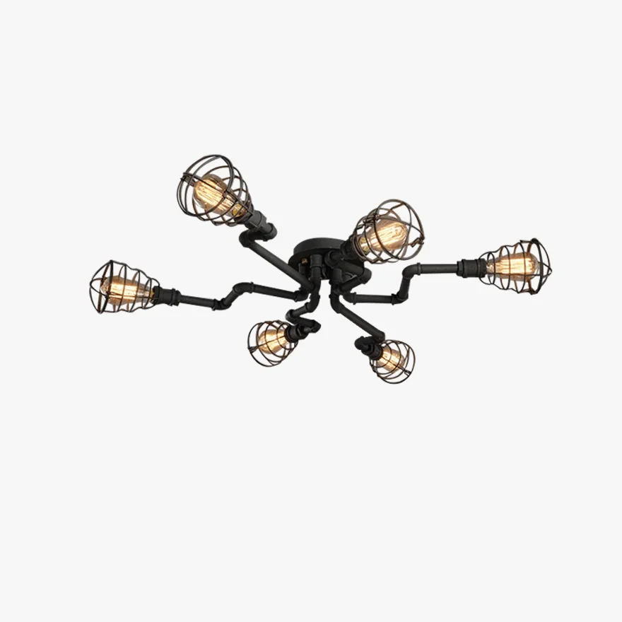 Designer Metal Pipe Shape Study Room Ceiling Light, Black/Brass