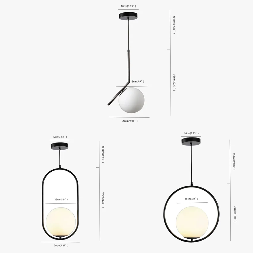 Minimalist Metal And Acrylic Globular Study Room Pendant Light, Black/Gold