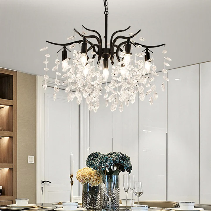 Royal Copper And Crystal Cluster Living Room Chandelier Pendant Light, Black/Gold