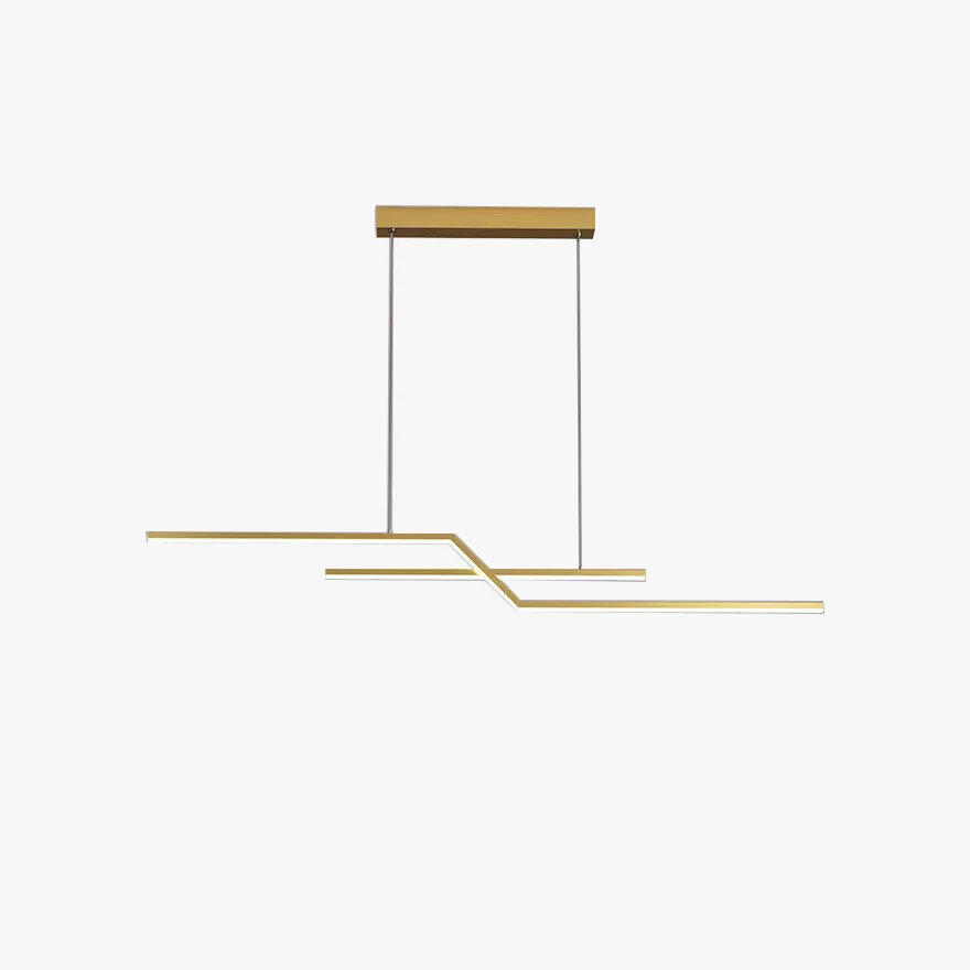 Minimalist Metal Linear Living Room Chandelier Pendant Light, Black/Gold, Trichromatic Light