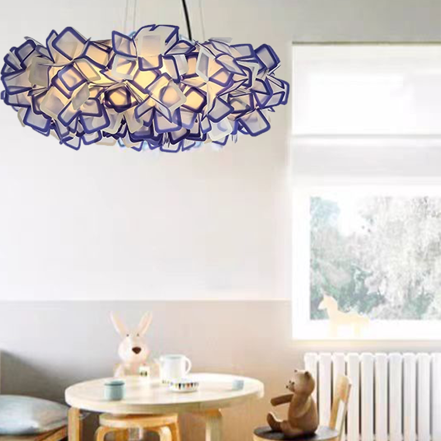 Designer Metal Flower Living Room Pendant Light, Black/Blue/Clear/Purple/White/Muticolour