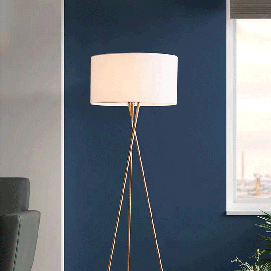 Unusual Metal Tripod Living Room Floor And Table Lamp, Gold