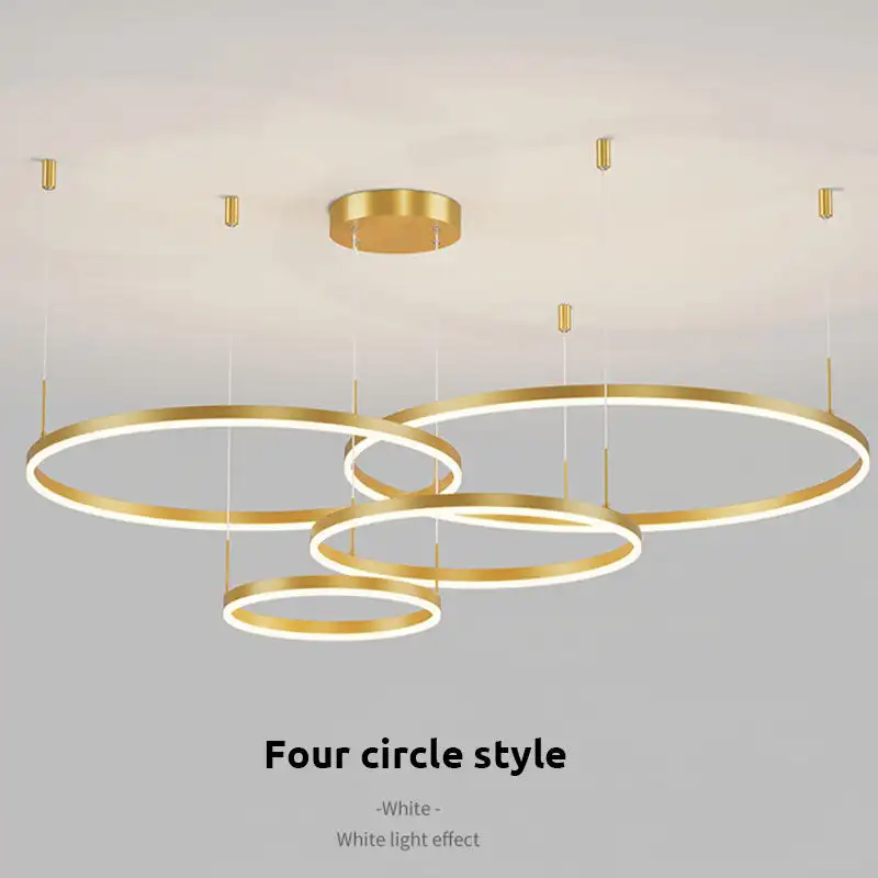 Contemporary Metal Ring Bedroom Pendant Light, Black/Brown/Gold, Trichromatic Light