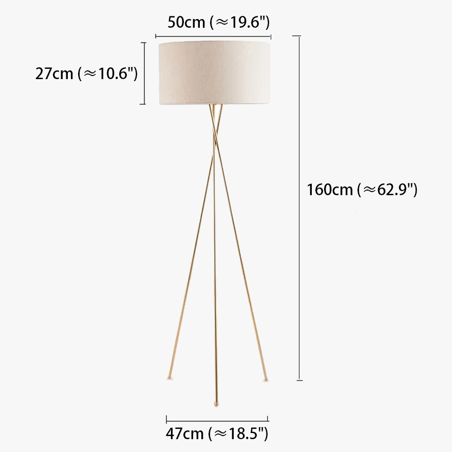 Unusual Metal Tripod Living Room Floor And Table Lamp, Gold