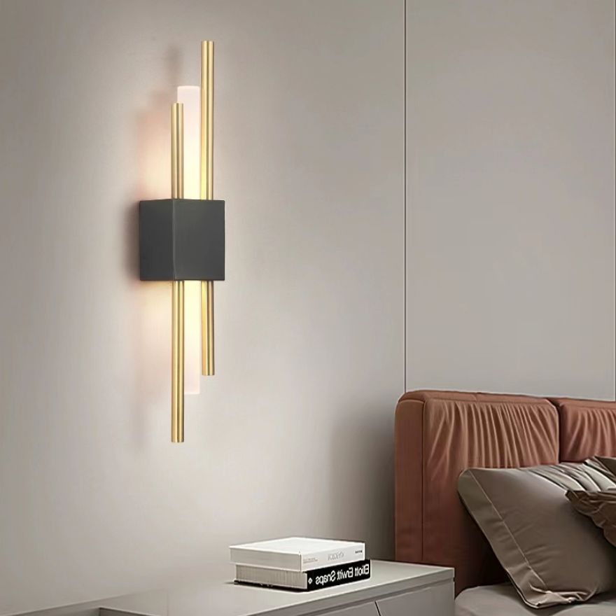 Nordic Metal Linear Bedroom Wall Light, Black/Black-gold/Gold