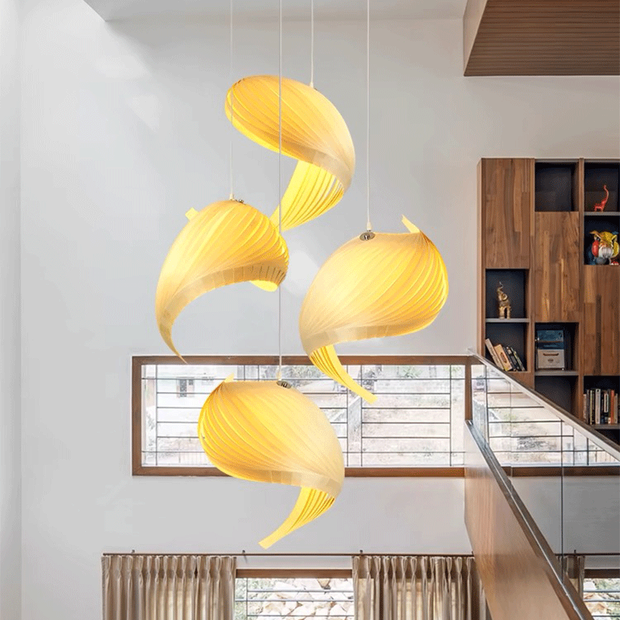 Designer Metal And Wooden Uneven Living Room Pendant Light, Natural Wood