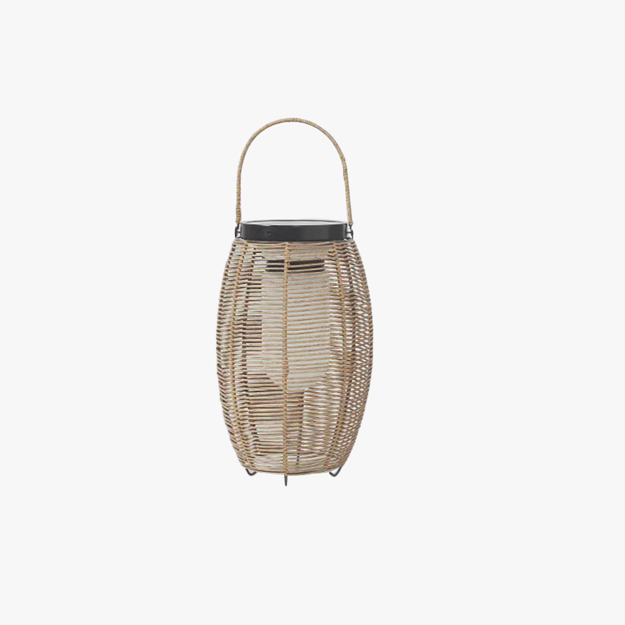 Natural Metal And Imitation Rattan Courtyard Outdoor Floor Light, Natural Wood