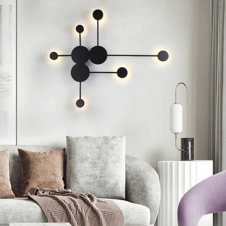 Modern Metal Round Living Room Wall Lamp, Black